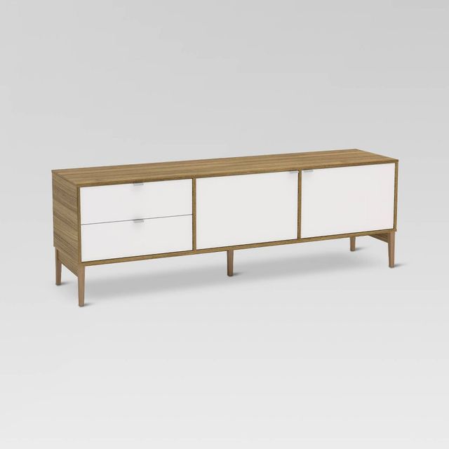 Ohio TV Stand for TVs up to 70 Walnut/White - Polifurniture: Mid-Century Modern Media Console with Storage