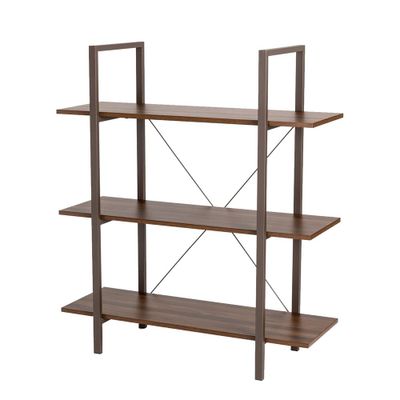 Modern Industry Metal/Wooden 3 Tier Bookcase with Shelves Walnut - Glitzhome