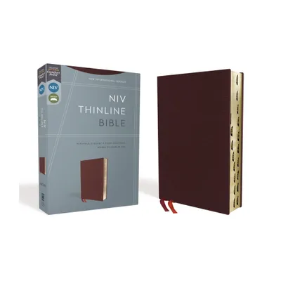 NIV, Thinline Bible, Bonded Leather, Burgundy, Indexed, Red Letter Edition - by Zondervan (Leather Bound)