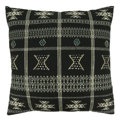 20x20 Oversize Embroidered Mudcloth Design Square Throw Pillow Cover Black - Saro Lifestyle: Geometric Cotton Zipper