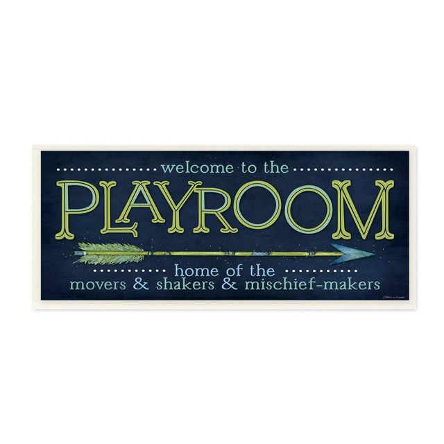 7x0.5x17 Playroom Home of Mischief Makers Blue Kids Wall Plaque Art - Stupell Industries: Modern Typography Lithograph Wall Art