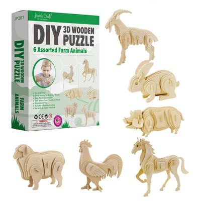 6pk Wooden Puzzle Farm Animals Bundle Set - Hands Craft