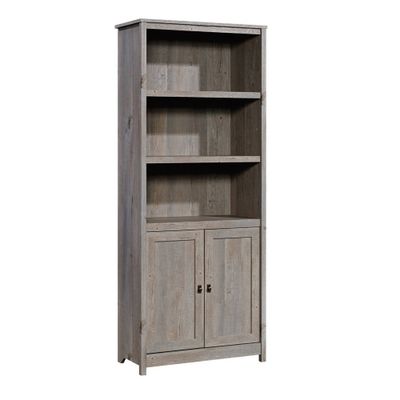 Cottage Road Library with Doors Mystic Oak - Sauder: Adjustable Shelves, Hidden Storage