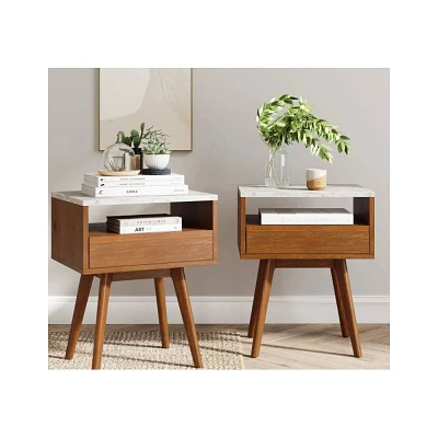 Nathan James Set of 2 Faux Marble and Wood Nightstands Brown