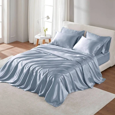 Madison Park Twin Satin Luxury Sheet Set Blue