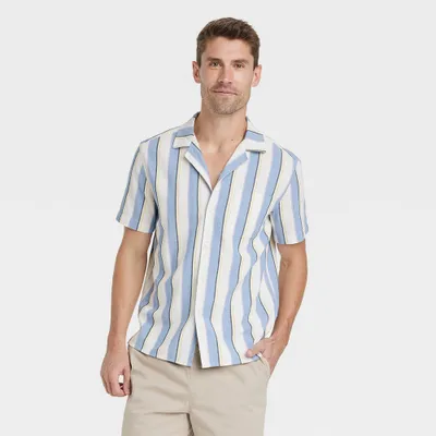 Mens Striped Short Sleeve Button-Down Shirt