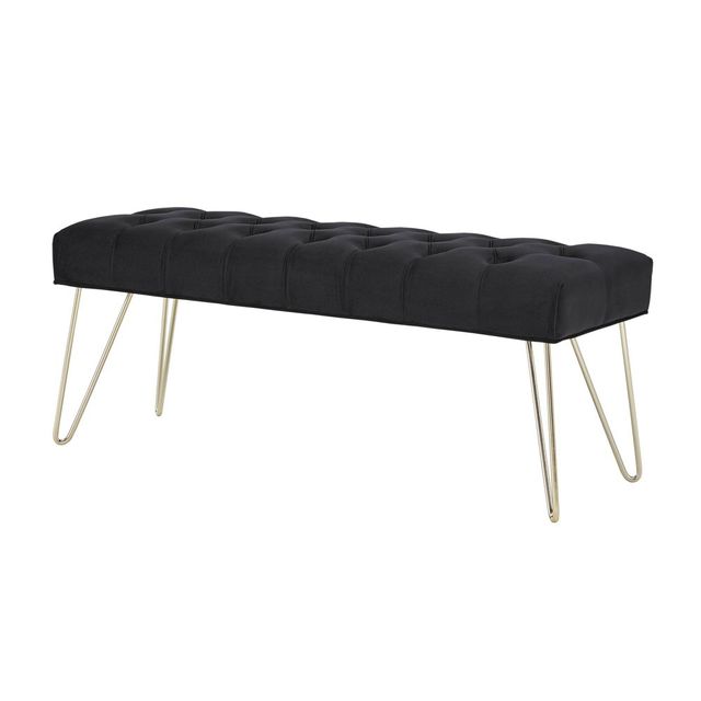 Inspire Q Hewett Velvet Tufted Metal Bench : Upholstered Rectangular Ottoman, Bedroom & Dining Use