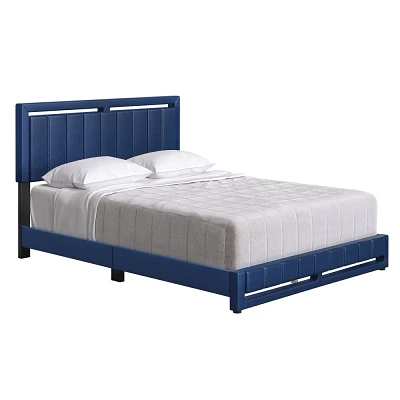 King Sloan Vertical Stitched Upholstered Platform Bed Blue Faux Leather - Eco Dream