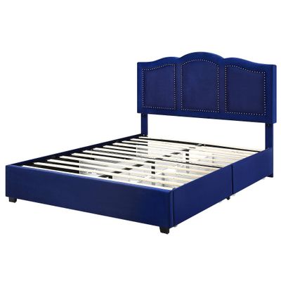 Full Hargerre Mid-Century Upholstered Bed with Storage, Navy - HOMES: Inside + Out