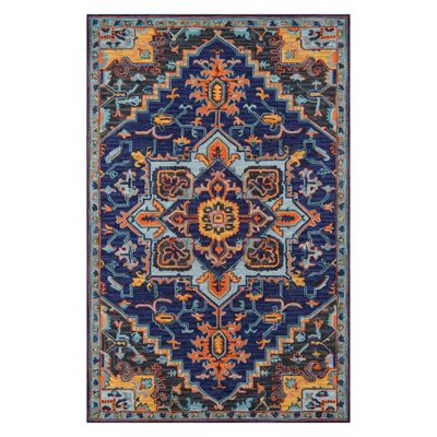 Momeni Ibiza Grant Navy 2x3 Accent Rug: Traditional Wool Medallion, Handmade Tufted Indoor Medium Pile