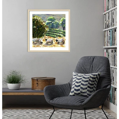 Amanti Art 25x25 Sheep in Summer I by Melissa Wang Wood Framed Wall Art Print