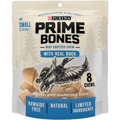 Purina Prime Bones Mini Knotted Rawhide Free Natural with Duck Chewy Dog Treats