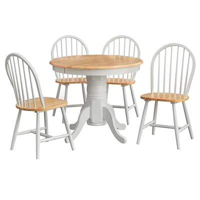 5pc Hawthrone Round Pedestal Dining Table White/Natural - Buylateral