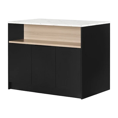 South Shore Olio 7 Shelf Kitchen Island with Faux Carrara Marble Matte Black