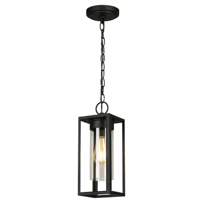 4 Walker Hill Outdoor Clear Glass Pendant Matte Black - EGLO: Foyer Lighting, Adjustable Height, E26 Socket