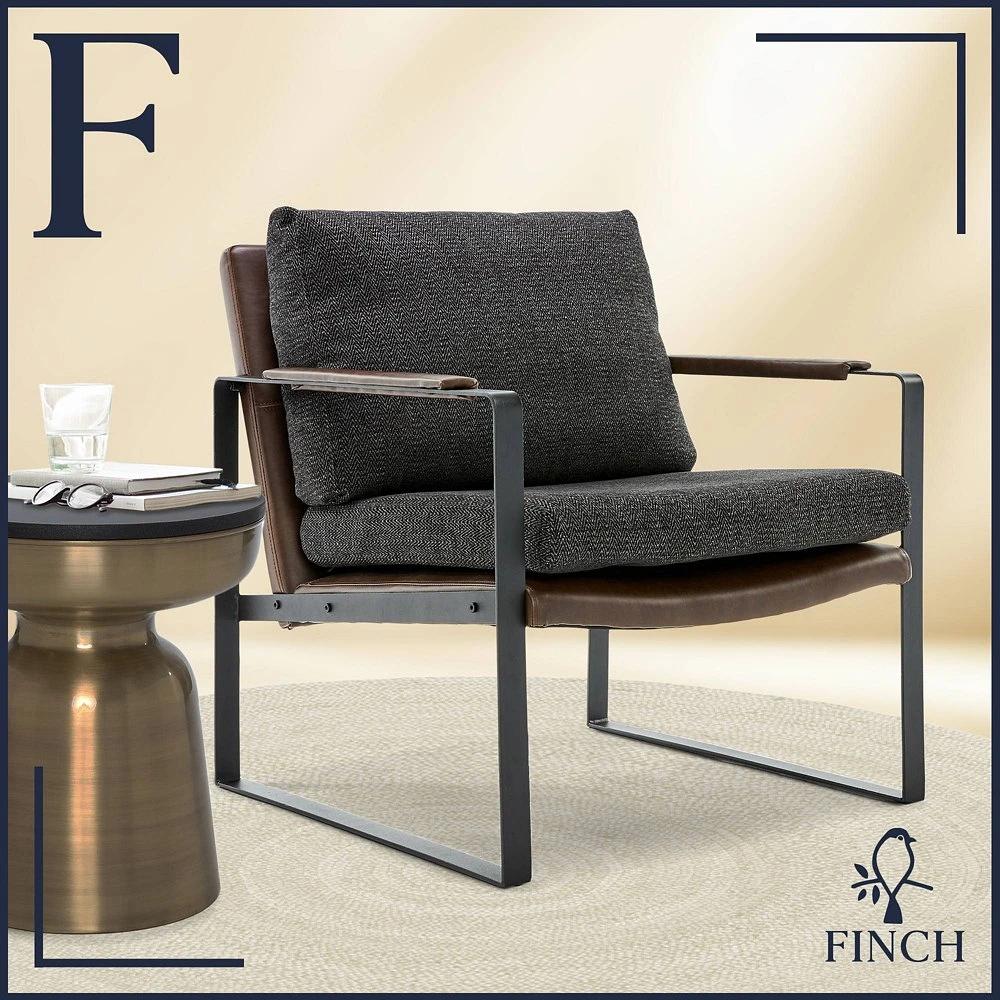 24 Amelie Mid-Century Modern Armchair Distressed Gray - Finch: Upholstered Polyester, Wood & Metal Frame