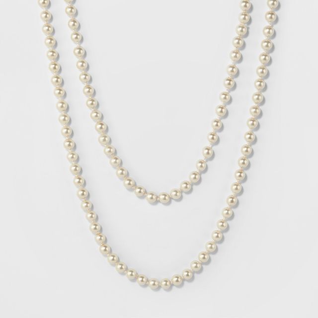 Long Faux Pearl Necklace - A New Day Silver/White