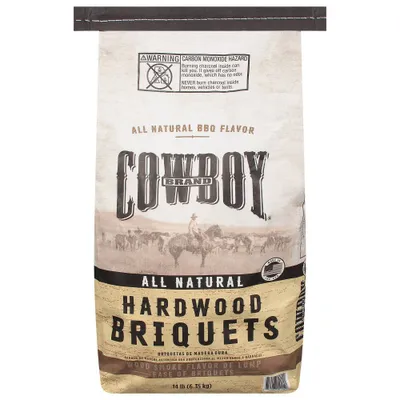 Cowboy 14lb Hardwood Briquets: Ideal for Charcoal Grills, Patio Solid Fuel, 14.65lb Product Weight