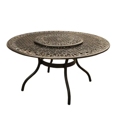 59 Round Ornate Outdoor Dining Table with Lazy Susan - Oakland Living: UV & Weather-Resistant