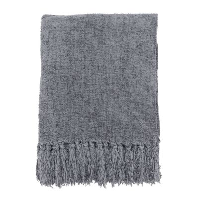 50x60 Chenille Throw Blanket with Fringed Edges Gray - Saro Lifestyle