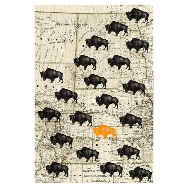 24 x 36 Where The Buffalo Roam by GI ArtLab Art on Canvas - Fine Art Canvas: Patriotic Bison, Unframed MDF