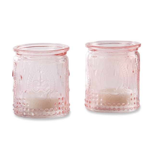 12ct Vintage Glass Tea Light Holder Pink: Kate Aspen Votive Candle Holders for Tabletop Decor