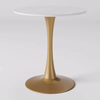 Modern Ivo Round Bistro Table Gray Marble/Gold - CorLiving: Sturdy Metal Base, Seats 4