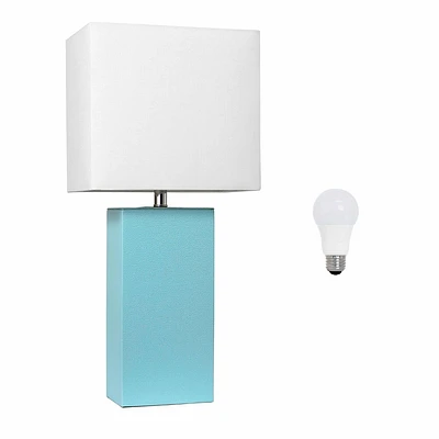 Elegant Designs 21 Modern Leather Wrapped Table Lamp with Feit LED (Includes LED Light Bulb) Aqua Blue