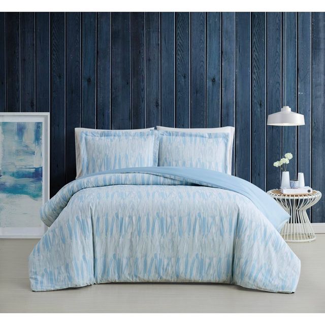 King 3pc Trevor Duvet Cover Set Blue/White - Brooklyn Loom: Cotton Stripe, Reversible, with Shams