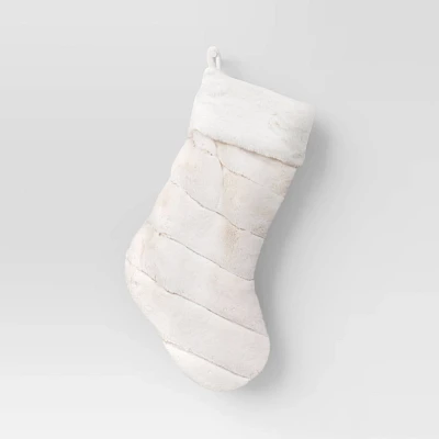 Christmas Channeled Faux Fur Stocking Ivory - Threshold