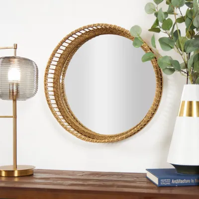 Bamboo Handmade Woven Wall Mirror Light Brown - The Novogratz