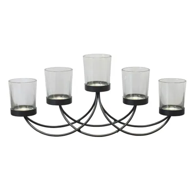 14 Decorative Scrolled Metal Candelabra Centerpiece Black - Stonebriar Collection: Traditional Style, 5 Glass Holders