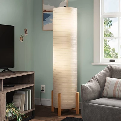 Paper Floor Lamp Natural Wood - Room Essentials: ETL Listed, Modern Cylinder Shade, No Tools Assembly