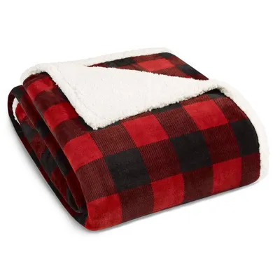 Eddie Bauer Twin Patterned Plush Bed Blanket Red Mountain Plaid: Cozy Lightweight Polyester, Machine Washable