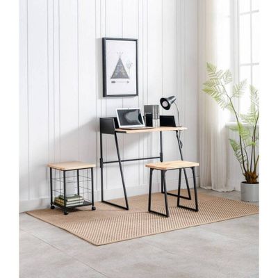 2pc Aero Desk Set Natural - Boraam: Compact, Mid-Century Modern, 36 Width, Metal Frame