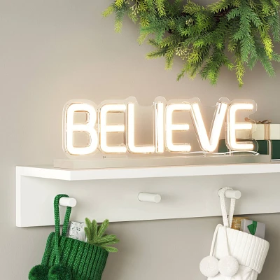 12.8x3.75 Believe Neon Christmas Acrylic Stand USB Powered - Wondershop