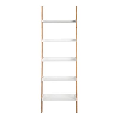 76 Remus Ladder Bookshelf Modern Oak and White - Universal Expert: Wall Leaning Design, 5-Tier Storage