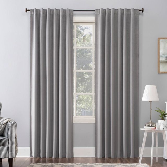 50x84 Sun Zero 100% Blackout Amherst Velvet Noise Reducing Thermal Curtain Panel Gray