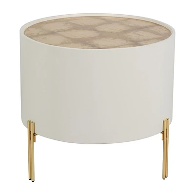 Sagebrook Home 20 Wood Round Gold Leaf Top Side Table White/Gold