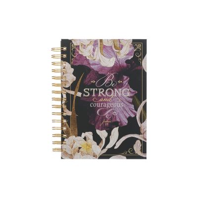 Christian Art Gifts Journal W/Scripture for Women Be Strong and Courageous Joshua 1:9 Bible Verse Plum Floral 192 Ruled Pages, Large Hardcover