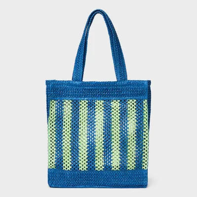 Striped Straw Crochet Tote Handbag