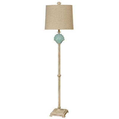 65 Seashell Ceramic Floor Lamp Beige/Blue - StyleCraft: UL Listed, Linen Shade, Adjustable Head Tilt