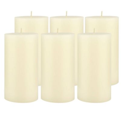 3x6 6pk Unscented Flat top Smooth Pillar Candles Ivory - Stonebriar Collection: Extended Burn Time, Smokeless Cotton Wick