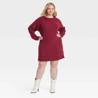 Women Long Sleeve Cable Knit Mini Sweater Dre