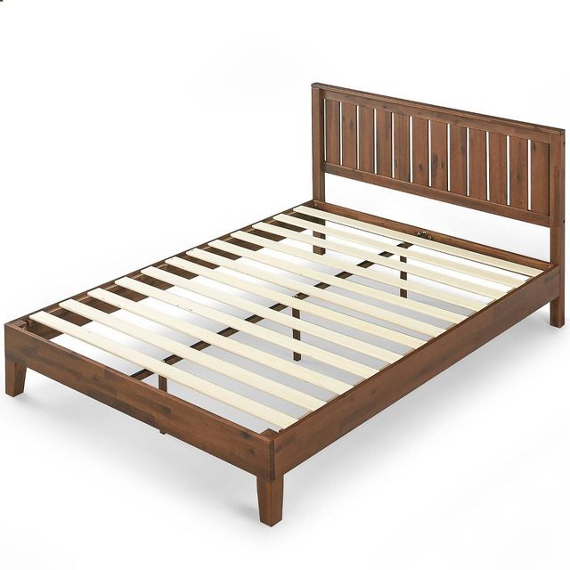 Vivek Deluxe Wood Platform Bed with Headboard Antique Wood - Zinus: No Box Spring, Easy Care, Natural Finish