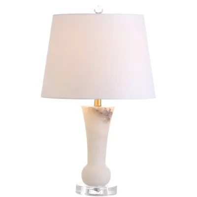 23 Eliza Alabaster Table Lamp (Includes LED Light Bulb) White - JONATHAN Y: Modern Linen Shade, UL Listed