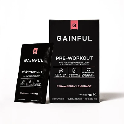 Gainful Pre-Workout Stick Packs - Strawberry Lemonade - Caffeinated - 10ct