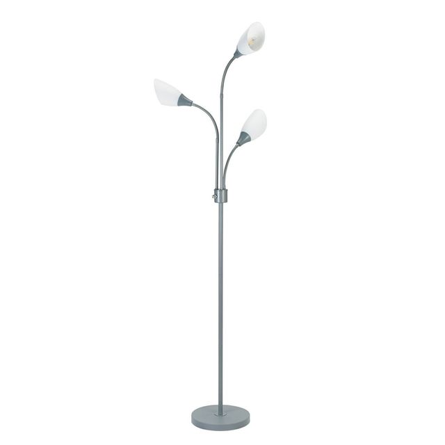 70.25 3-Light Floor Lamp with White Shades Silver - Cresswell Lighting: Adjustable Gooseneck, ETL Listed