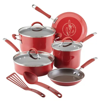 Rachael Ray Cucina 10pc Porcelain Enamel Nonstick Cookware Set : Dishwasher-Safe, Lifetime Warranty