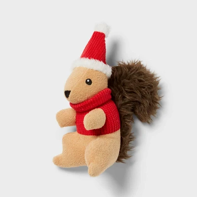 Squirrel with Santa Hat Plush Dog Toy - Wondershop